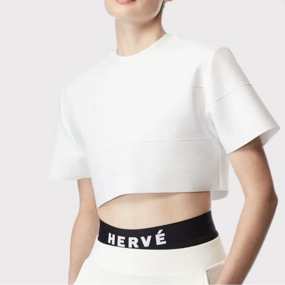 Herve Leger White Crop T-Shirt Textured